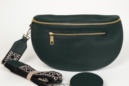 iardor Bauchtasche Luna – Dunkelgrün, Crossbody aus Kunstleder mit Rundetui