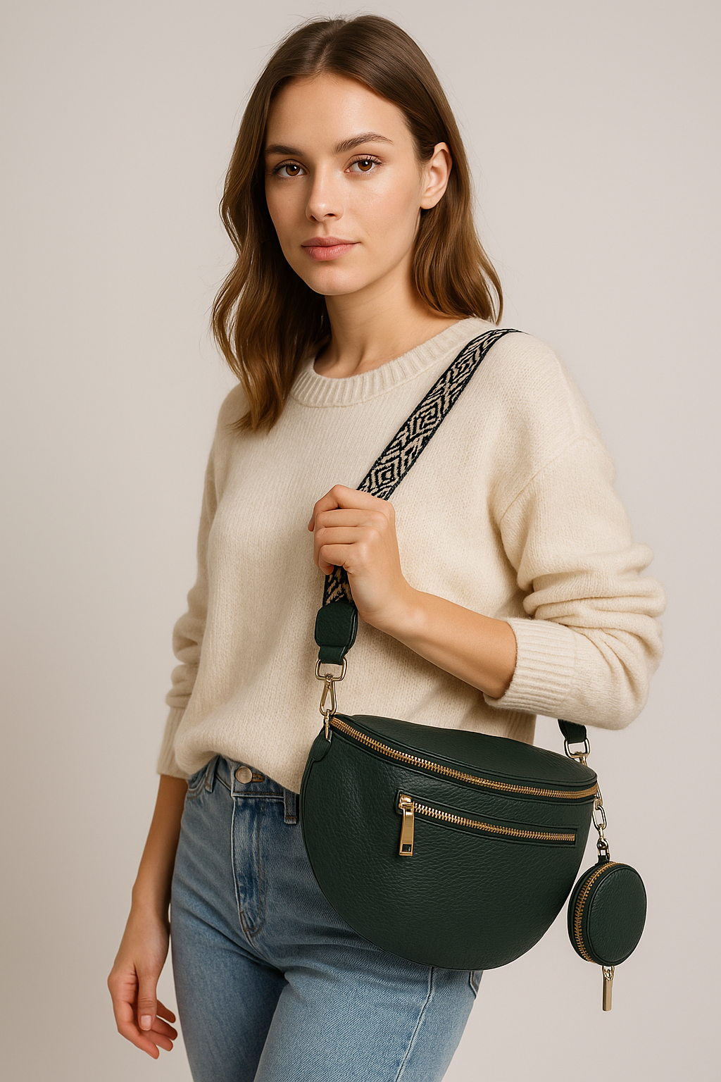 iardor Bauchtasche Luna – Dunkelgrün, Crossbody aus Kunstleder mit Rundetui