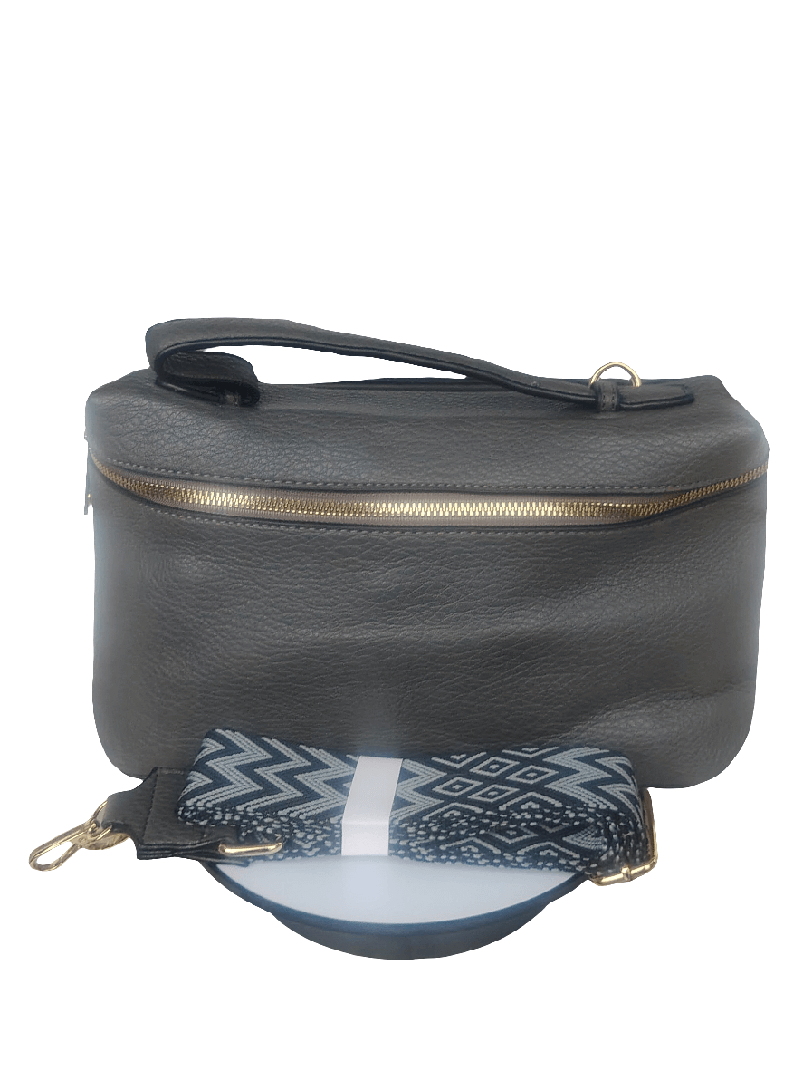 Umhängetasche Damen, Lederoptik mit breitem gemustertem Riemen, mehrere Farben