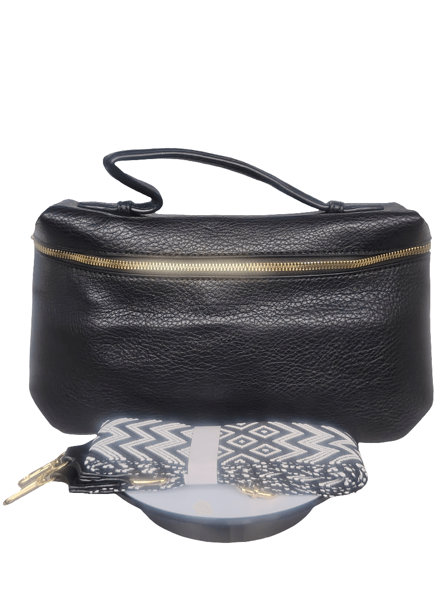 Umhängetasche Damen, Lederoptik mit breitem gemustertem Riemen, mehrere Farben