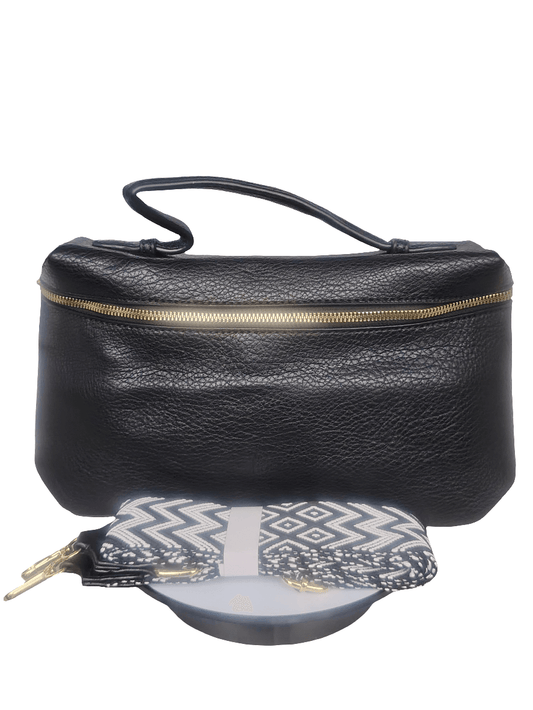 Umhängetasche Damen, Lederoptik mit breitem gemustertem Riemen, mehrere Farben