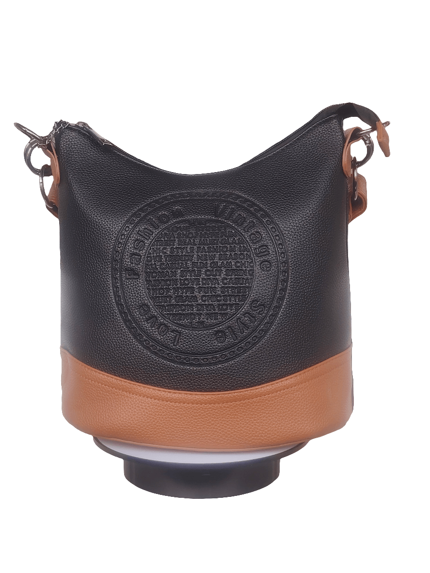 Vintage Bucket Bag Damen, Mehrfarbig mit braunen Details