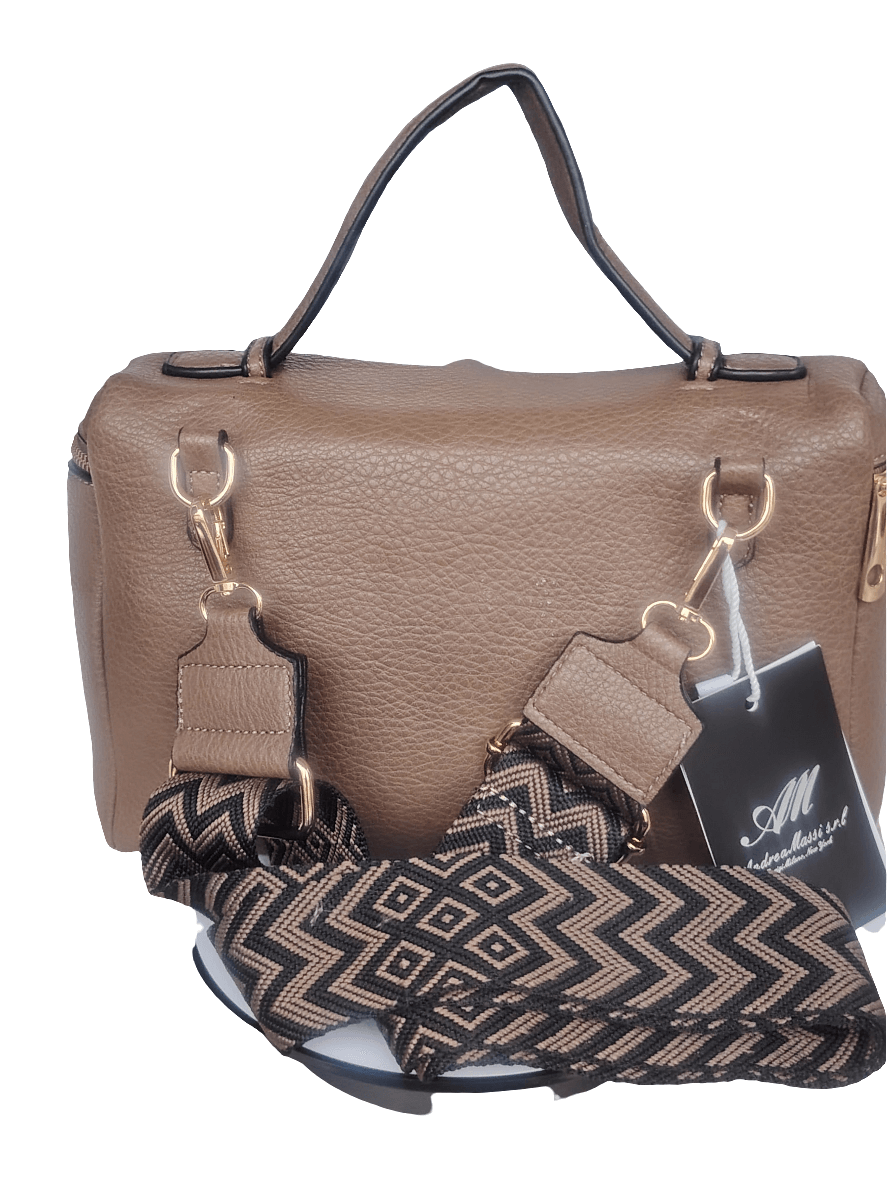 Umhängetasche Damen, Lederoptik mit breitem gemustertem Riemen, mehrere Farben