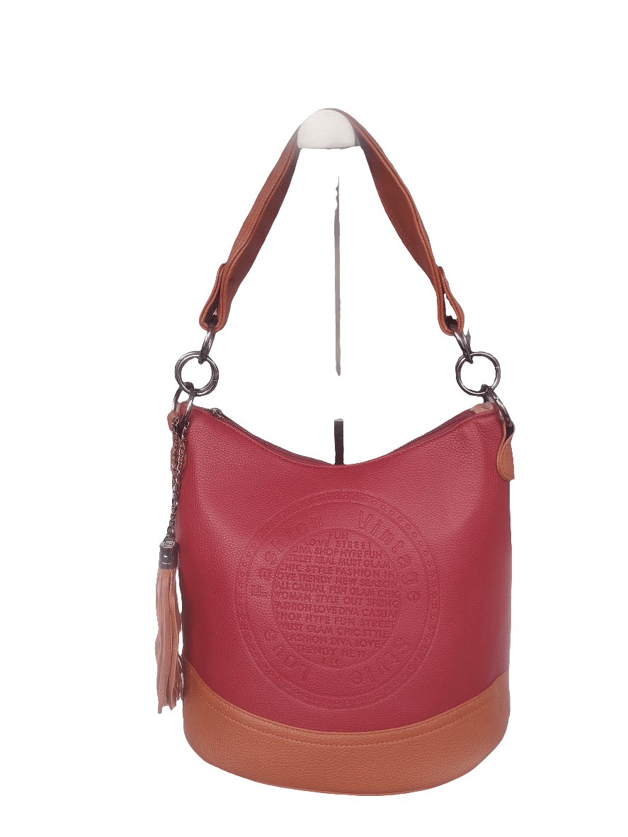 Vintage Bucket Bag Damen, Mehrfarbig mit braunen Details