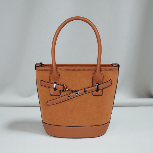 Damen Shopper Handtasche, Bordeaux, Cognac-Braun & Marineblau