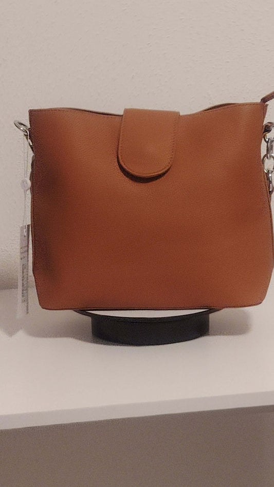 Schlichte Schultertasche mit breitem Trageriemen-in Babyblau, Weiß, Cognac, Rosé, Schwarz & Beige
